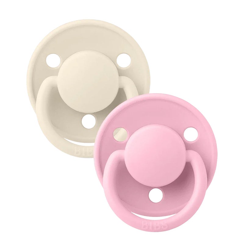 BIBS De Lux Cilicone Pacifier Pack of 2 – One Size Ivory/Baby Pink - Image 1